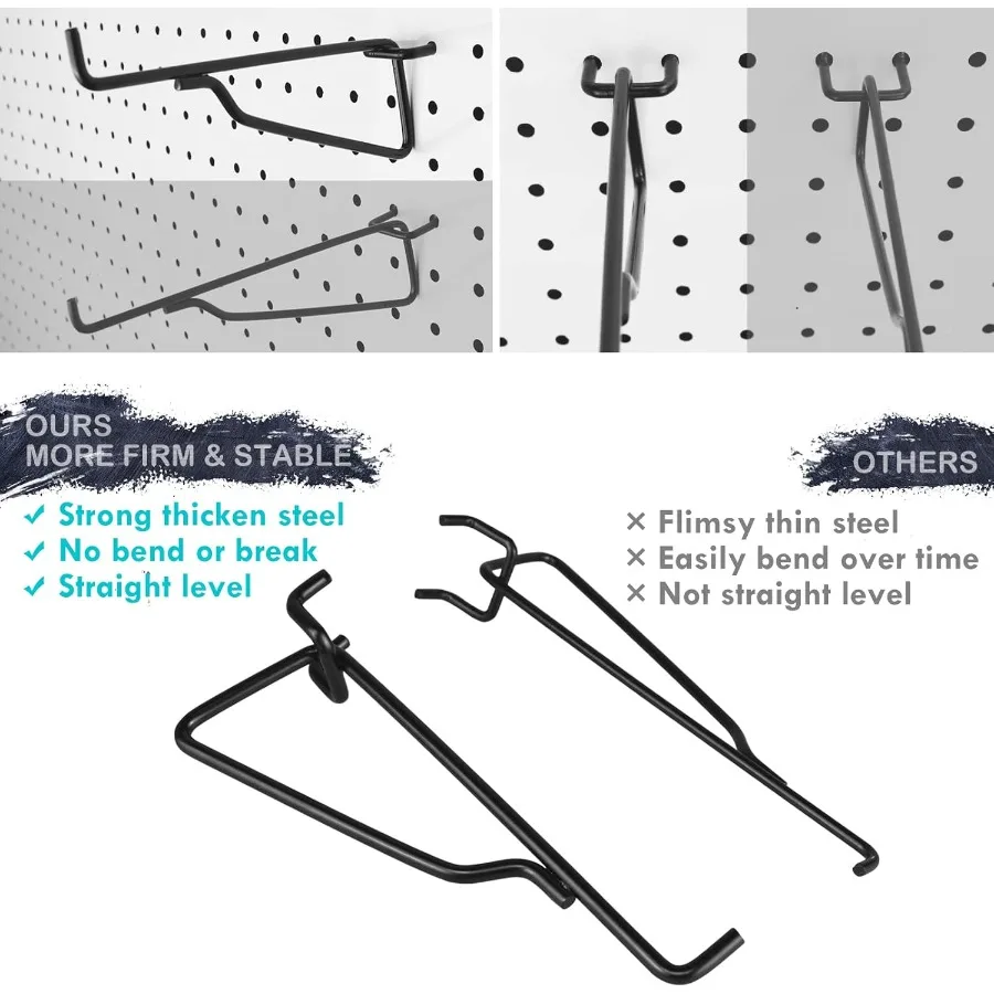 خطافات رف بيجبورد 8 عبوات 6 بوصة مجموعة خطافات معدنية سوداء 1 4 ih ملحقات منظم لوحة الوتد أرفف وسلال بين قوسين #4