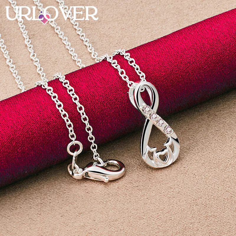 

URLOVER 925 Sterling Silver Necklace For Woman Number 8 Zircon Crystal Pendant Necklace Fashion Party Wedding Birthday Jewelry