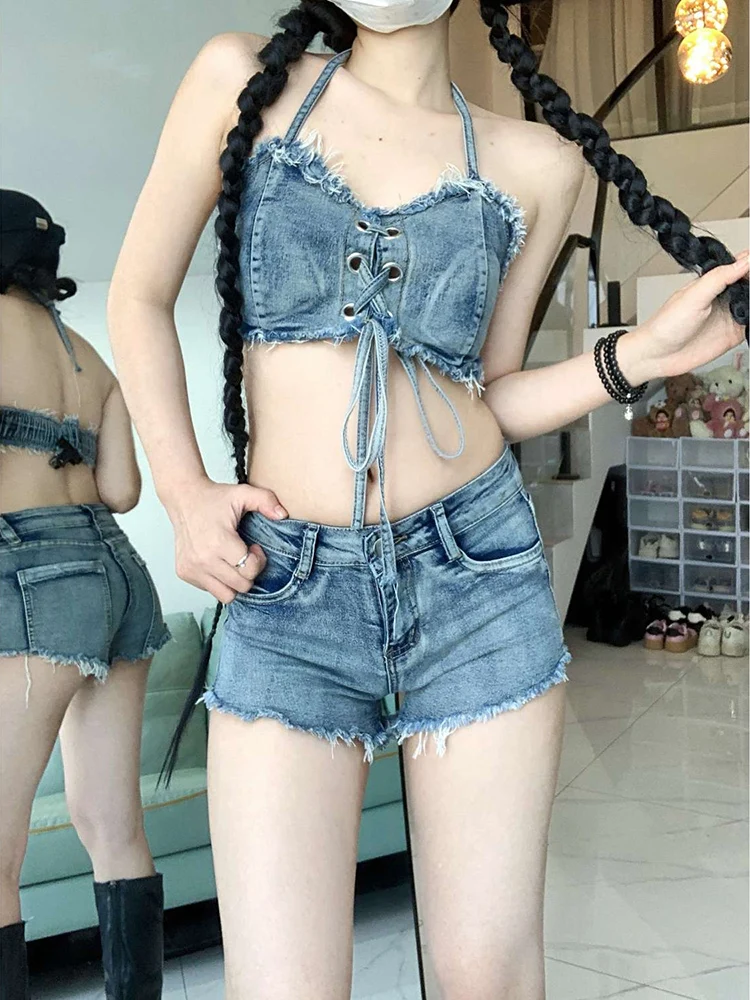 

Ins Summer Women Hot Shorts Mini Jeans Lady Sexy Nightclub Trimmings Denim Pants Lady Streetwear Party Playful Set Super Shorts