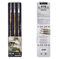 Artsecret 3 PCS High Grade Goat Hair Calligraphy Writing Brush Chinese Brush for Ink Watercolor Folk Painting Brass Handle Brush