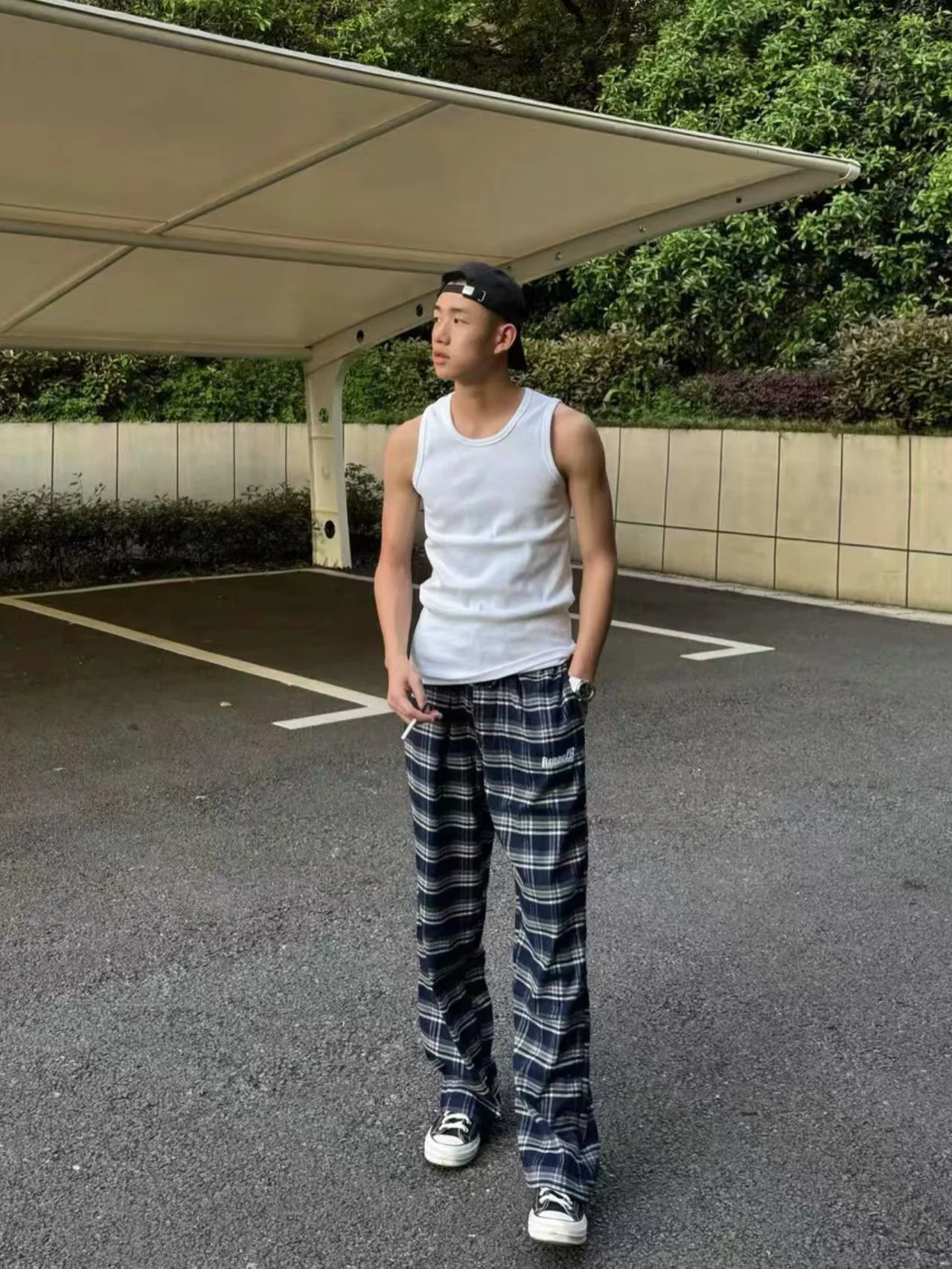 

Casual Plaid Wide Leg Pants Men's Four Seasons American Cleanfit Loose Versatile Straight Leg Pants Couple's Loose Fit Trousers