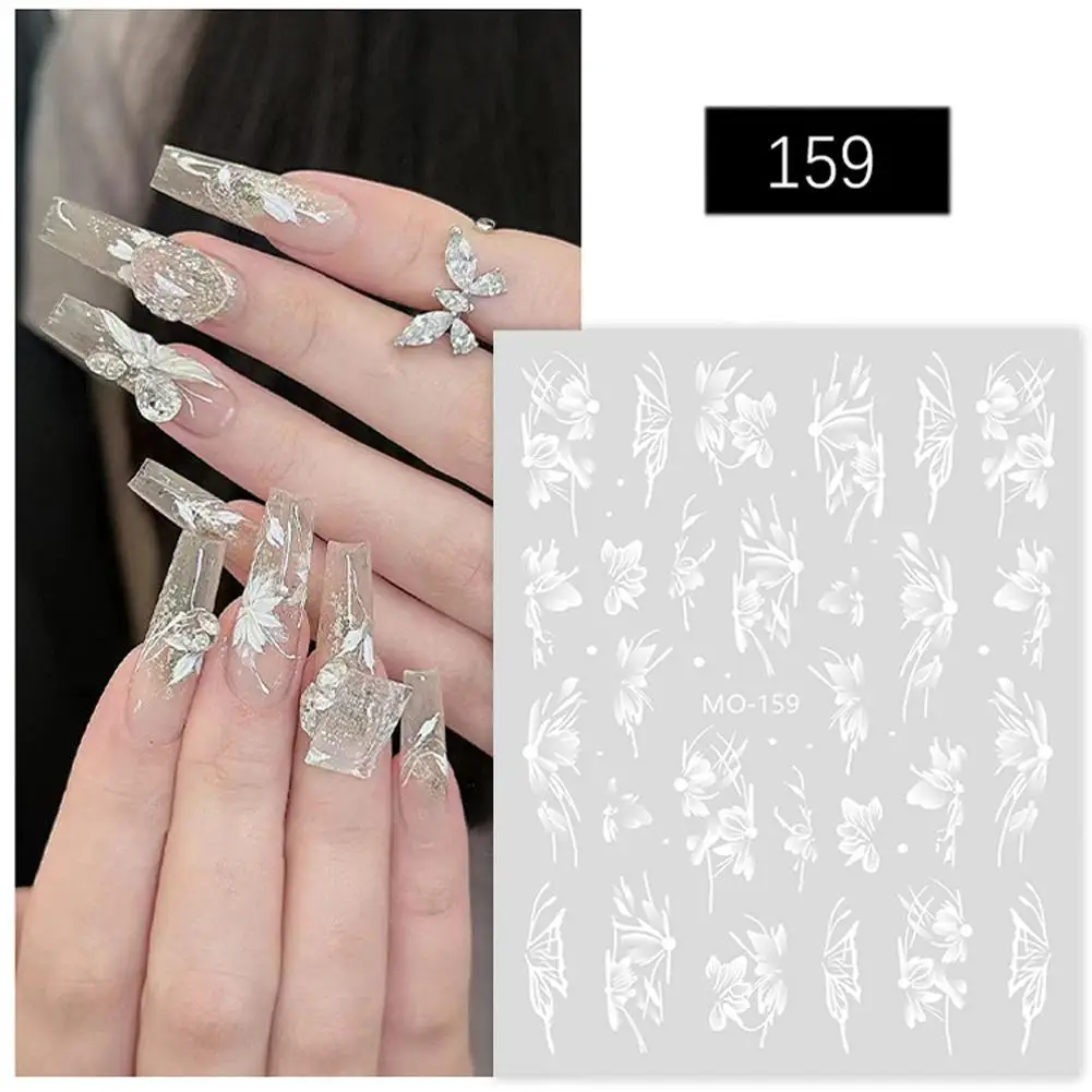 White Lace Flower Nail Art Sticker Acrylic Floral Charm Elegant Design Adhesive Bride Sliders Simple Decal Wedding Manicure R7Z1