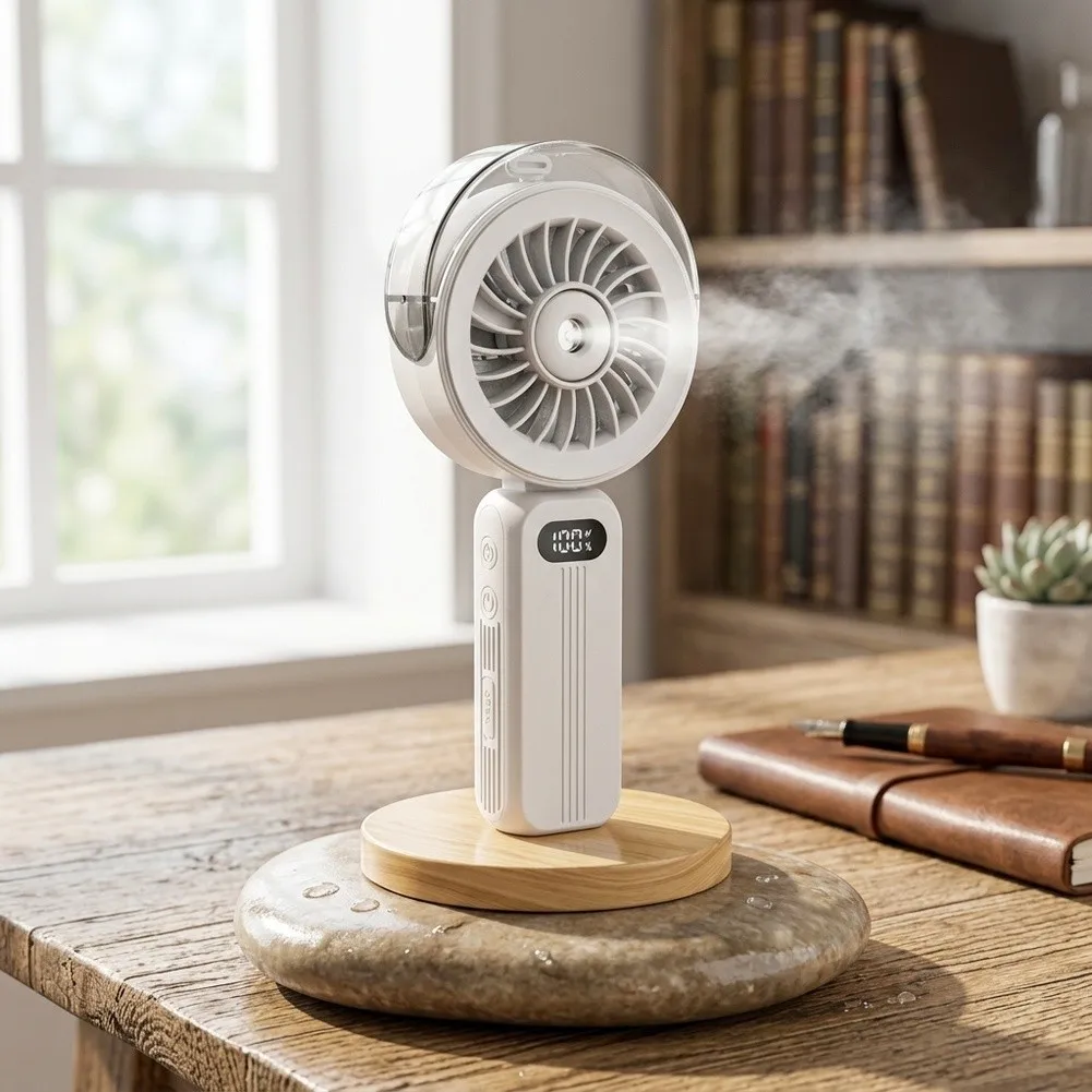 Rechargeable Portable Handheld Mist Fan 6000mAh Rechargeable 100 Wind Speeds Adjustable  Foldable Air Cooling Turbo Fan