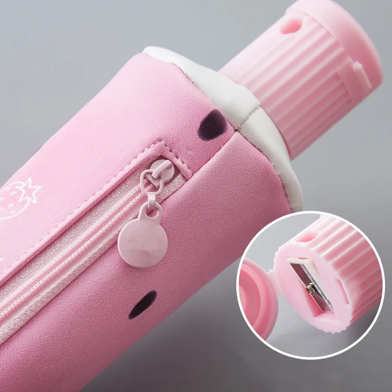 1PC Strawberry Toothpaste PU Pencil Case with Pencil Sharpener Kawaii Stationery Storage Pen Bag for Girl Students Gifts