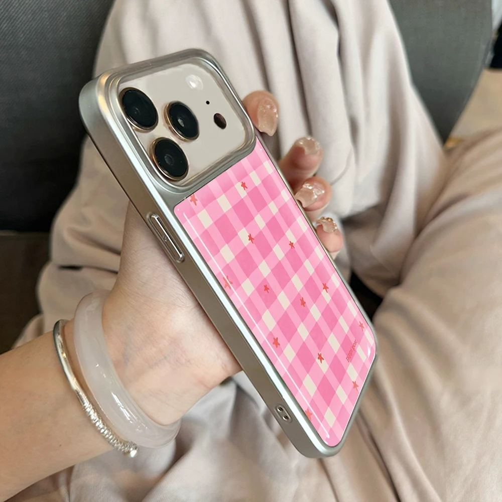 Blaues Karomuster Paar Drop Glue INS Hülle für iPhone 15 17 13 Pro Max Phone 11 12 13 ProMax 14 15 16 Plus Hüllen Stoßfest Niedliche Coque – Detail 17