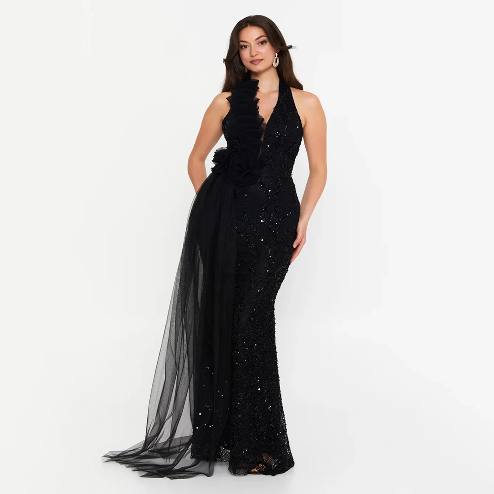 

Dream Classic Evening Dress Lace for Floor-Length V-Neck Sleeveless Backless Prom Dress Mermaid Vestidos De Fiesta Customized