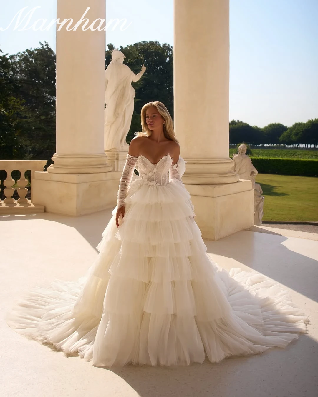 

Marnham V Neck Pleat Bride Robe Illusion Mermaid Bridal Dress Sexy Pearls Wedding Gown Customized Vestido De Novia Court Train