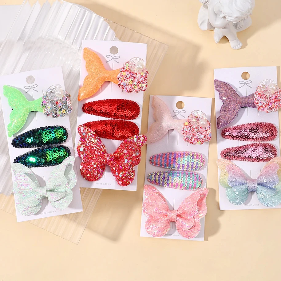 Hot Sale Kids Hair Clip Set Sequin Fish Tail Butterfly Hairpins Children Fresh BB Bangs Clips Barrettes Toddler Hair Accessories