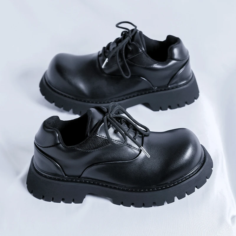 

Мужская обувь из натуральной кожи на платформе в британском стиле, повседневная кожаная деловая обувь с круглым носком, классические оригинальные модельные туфли