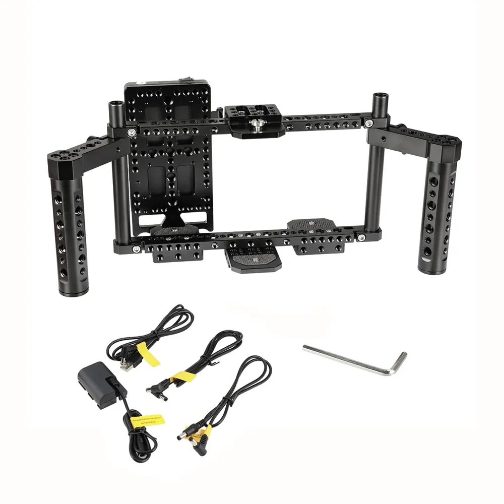 HDRIG Adjustable 7inch Camera Monitor Cage Rig With Dual Cheese Handle V Power Supply Splitter Baseplate Photography Accessories