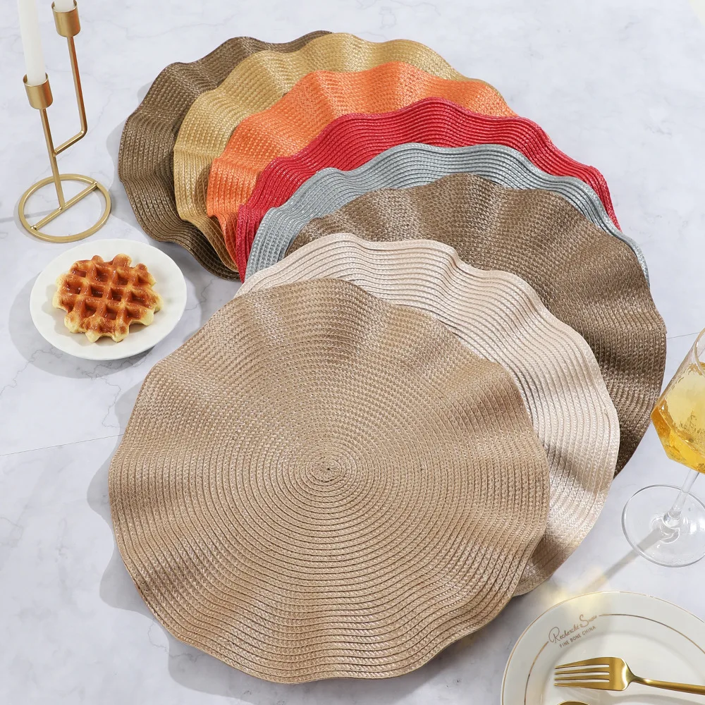 Set of 6 Round Placemats with Weave Design Heat-resistant Table Mats Washable with Corrugated Edge Non-slip Dining Table Mats