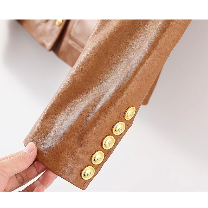 M-3XL Retro Oily Wax Yellow Women Real Leather Jacket Casual Single-breasted Pocket Female O-neck First Layer Sheep Short Jacket