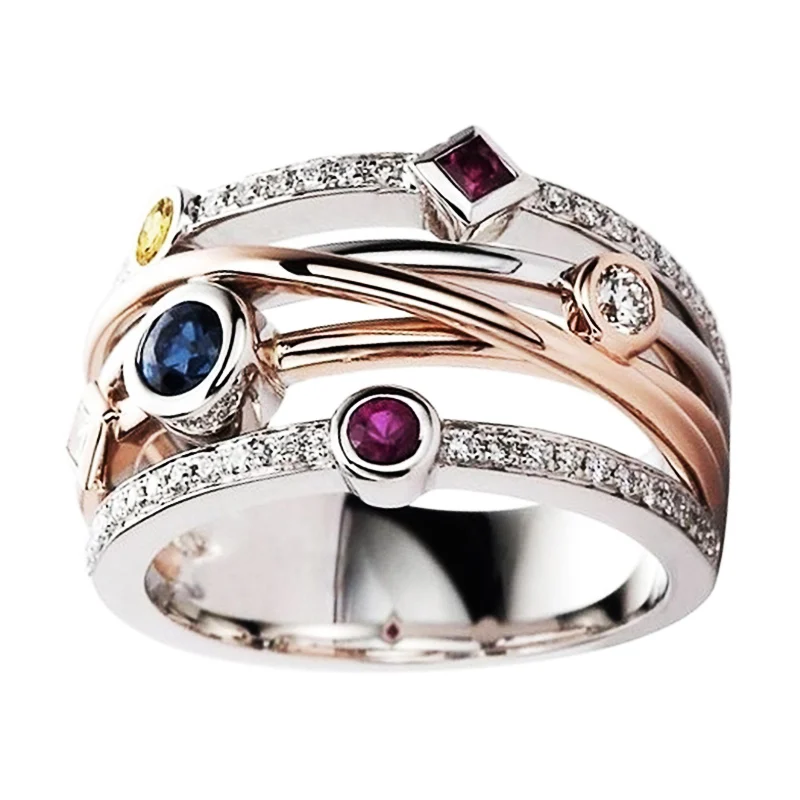 2026 Colorful Cubic Zirconia Delicate Women Ring Jewelry Wedding Bridal Band Fashion Cross Geometric CZ Dancing Party Rings