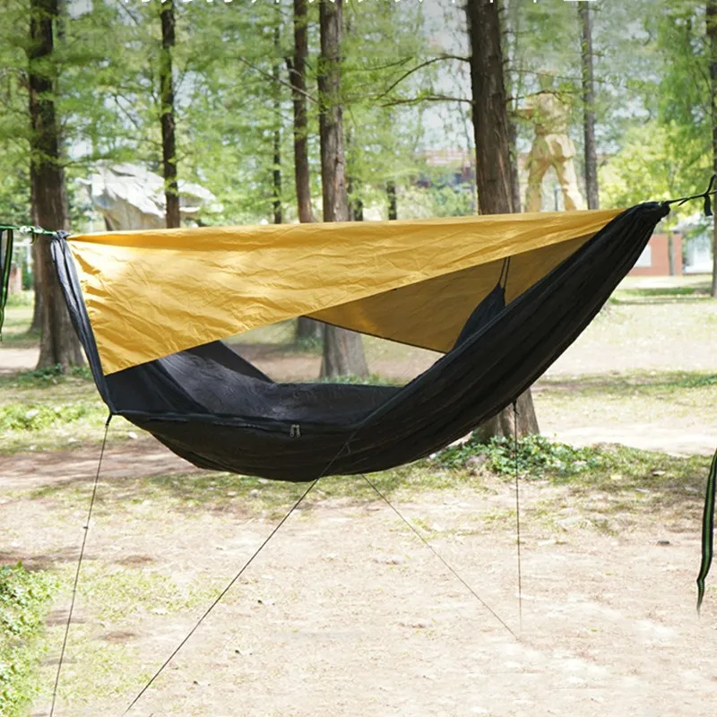TRAVELER Newly 2-in-1 Sun Shade Hammock,Outdoor Camping Anti-Roll Mosquito Proof Hammock & Instant Sun Canopy Set