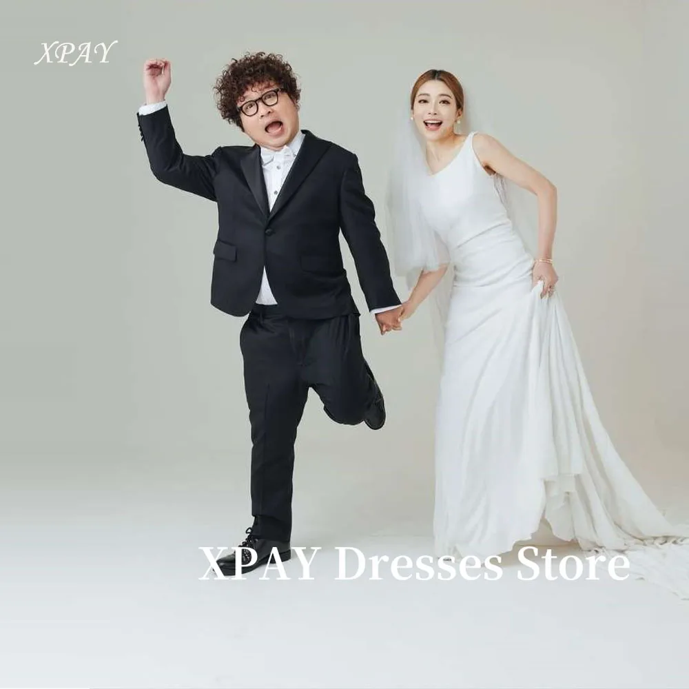 

XPAY Elegant A Line White Wedding Receiption Dresses Korea Photo shoot Scoop Neck Backless Sexy Bridal Gowns Customized