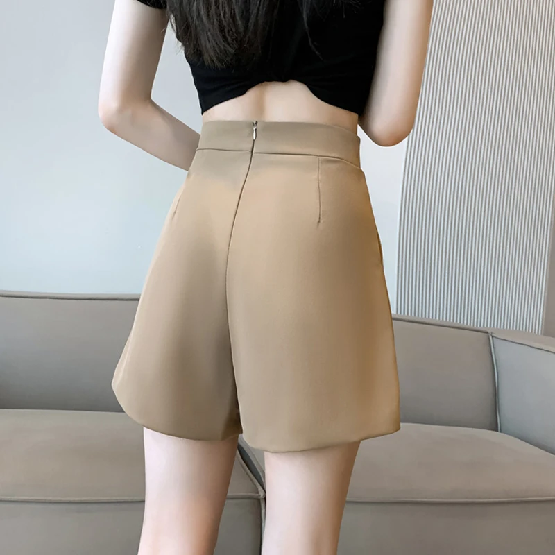 2024 Summer Women Korean Fashion High Waist Elegant Wide Leg Short Pants Office Lady Casual Pleated Solid Slim Chic Suit Shorts