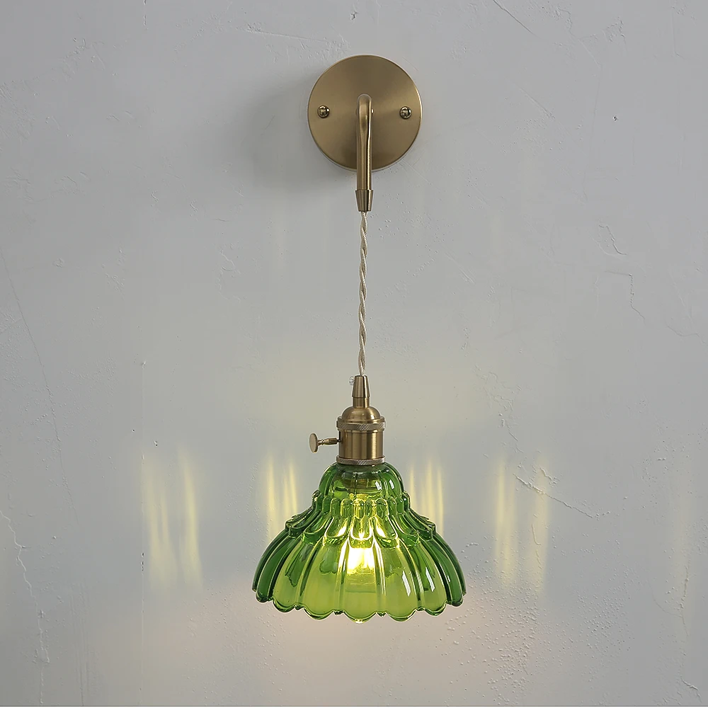 

Japanese Retro Minimalist LED Brass Glass wall lamp Nordic Luxury Flower Restaurant wall light Home Decor lighting Luminaire