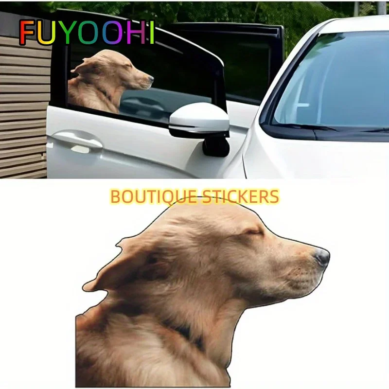 FUYOOHI Car Side Window Sticker Right Side Golden Retriever Dog Funny Auto Windshield Decals Animal Decoration and Accessories