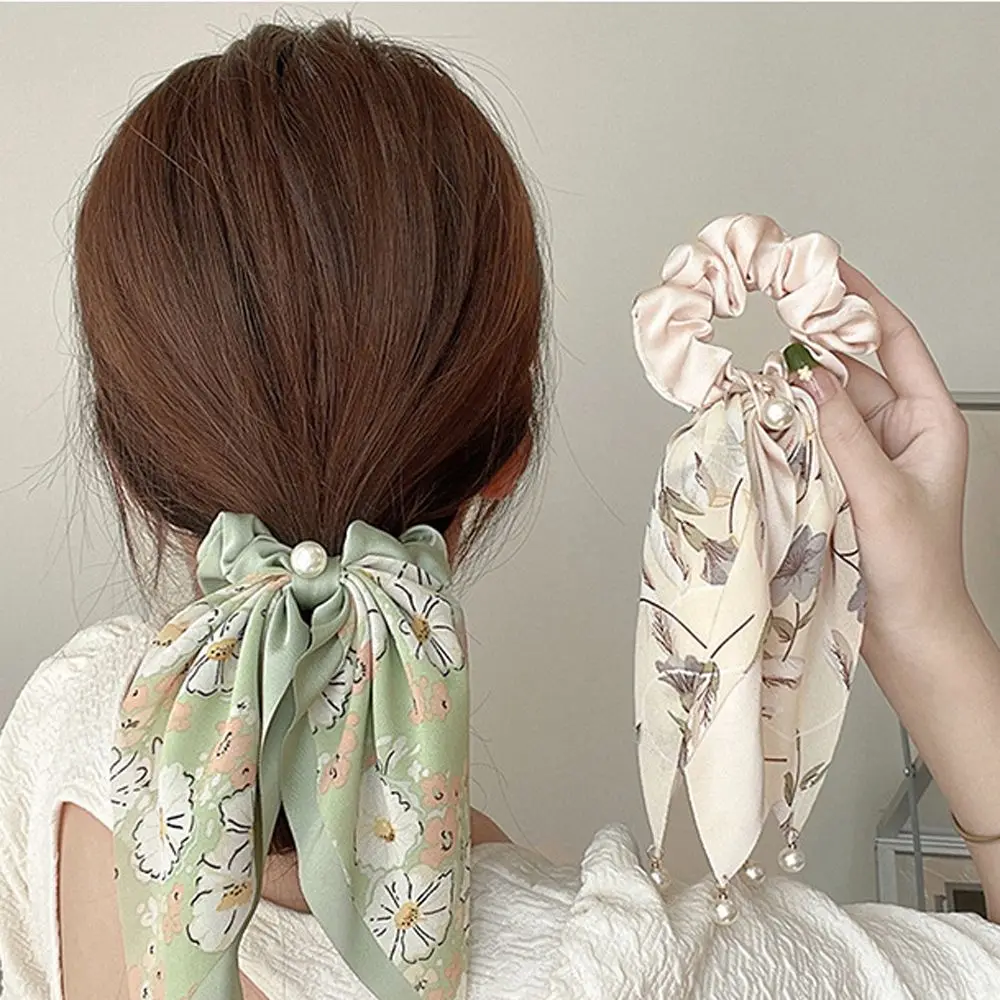 Fee Elegante Parel Mooie Schattige Bloem Lint Haar Stropdas Vrouwelijk Haar Touw Koreaanse Stijl Haar Touw Ruches Scrunchies