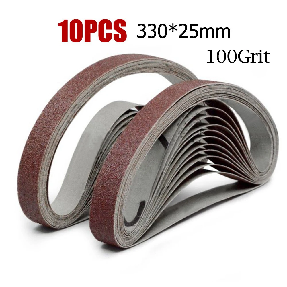 10pcs 40 80 100 600 800 1000 Grit Sanding Belts Sleeve 25x330mm Alumina Sandpapers Small Pneumatic Sander Belt Angle Grinder