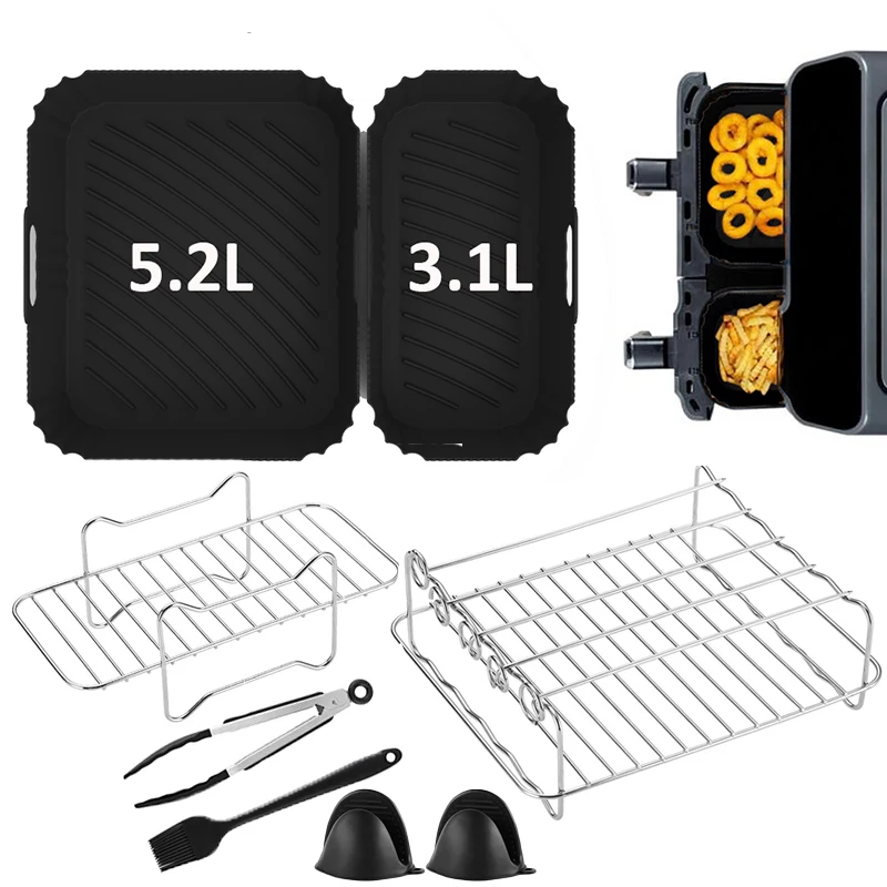 Revestimientos de silicona para cesta de freidora de aire, rejilla para parrilla compatible con Moulinex EZ 901820 Bandeja para hornear horno serie 3000 de 5,2/3,1 L, Ph Airfryer