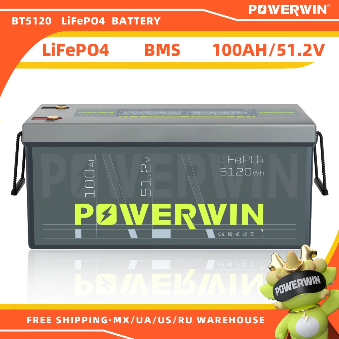 

Ukraine Local Stock | Powerwin BT5120 51.2V 100Ah LiFePO4 Battery | 5120Wh Smart BMS | 4000+ Cycles | Solar Storage Off Grid