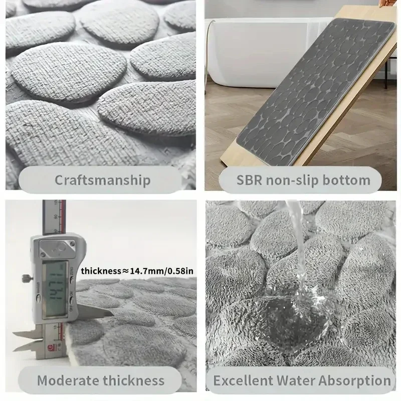 Thickened embossed pebble coral fleece floor mat, bathroom floor mat, toilet U-shaped bathroom absorbent foot mat two-piece set