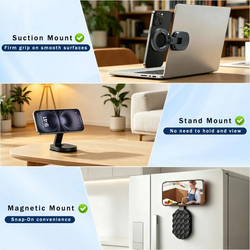 Magnetic Foldable Phone Stand Universal 360° Rotation Desktop Mobile Holder with Suction Cups Home Office Storage Bracket