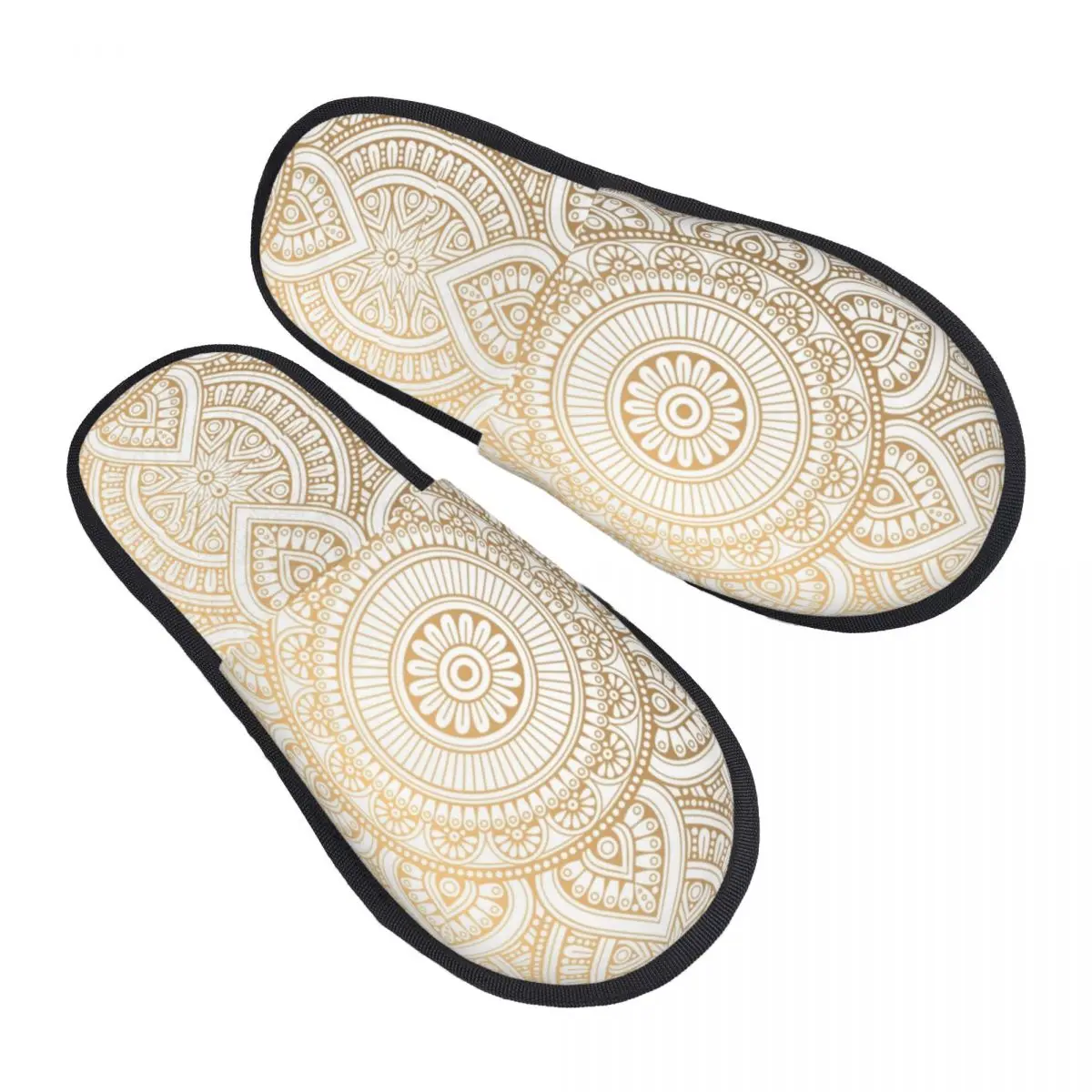 Mandala Gold House Slippers Women Soft Memory Foam Boho Floral Pattern Slip On Spa Slipper Shoes