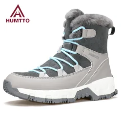 HUMTTO Winter Women's Sneakers Leather Hiking Boots Woman 2024 Snow Trainers Keep Warm Trekking Boots Outdoor Women Casual Shoes