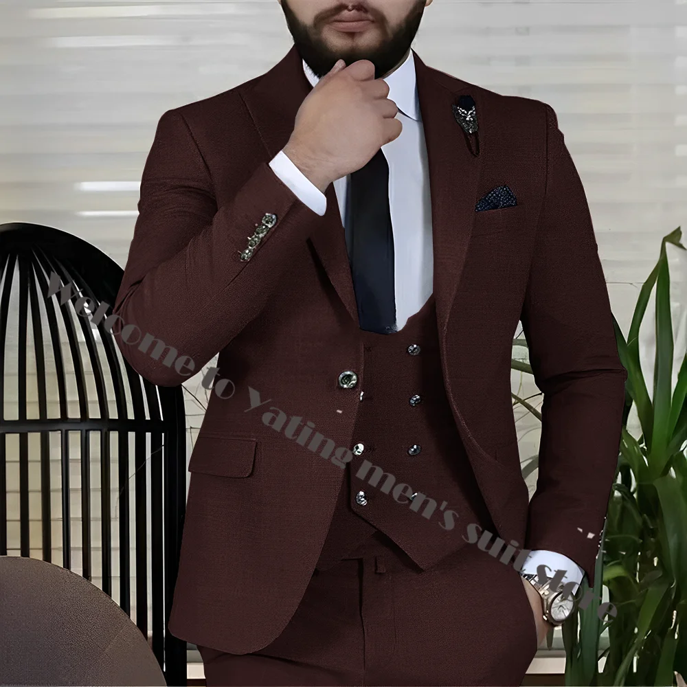 3 Piece Business Men\'s Suit Jacket Pants Vest Silver Button Formal Male Suit Multiple Colors Wedding Groom Tuxedo