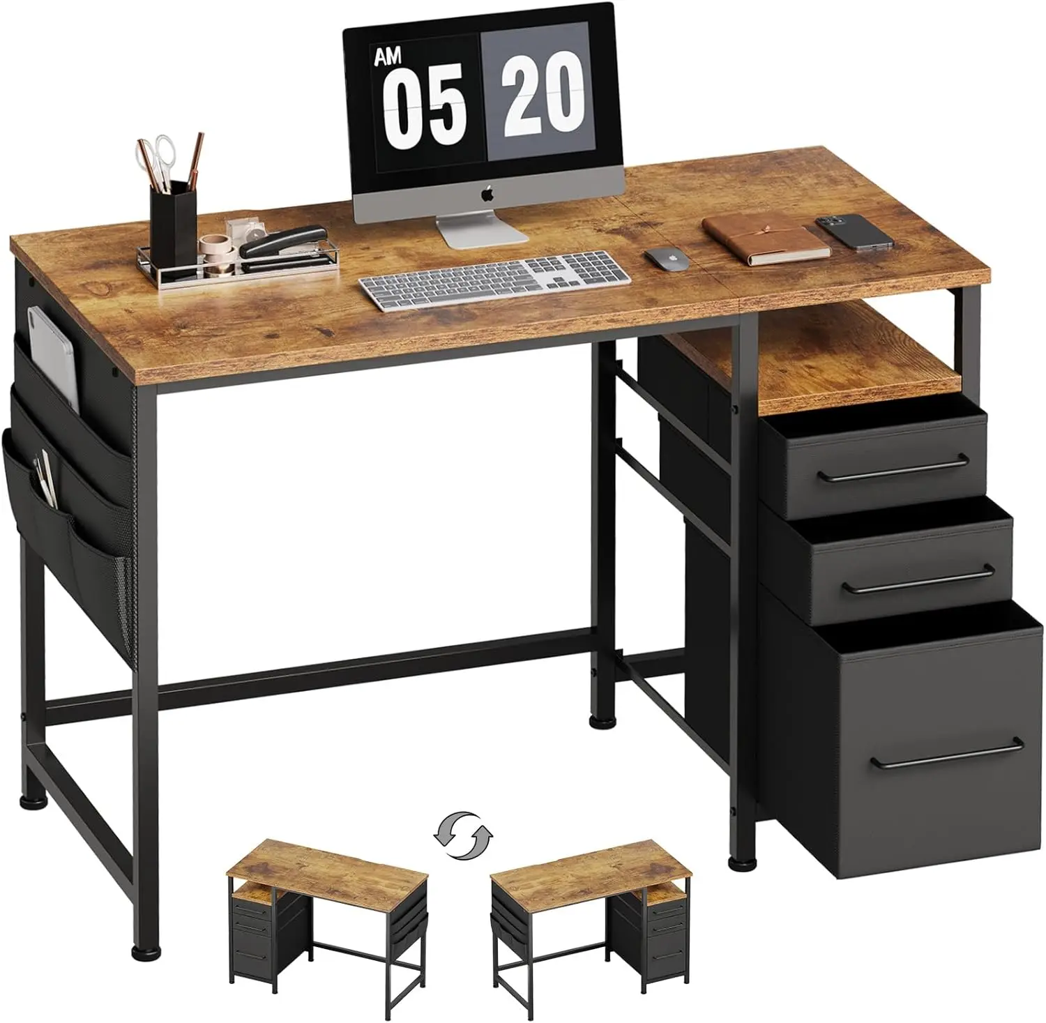 

Ｍａｉｈａｉｌ Small Desk with Drawers, 40 inch Computer Desk with Shelves, Writing Desk with Storage, Small
