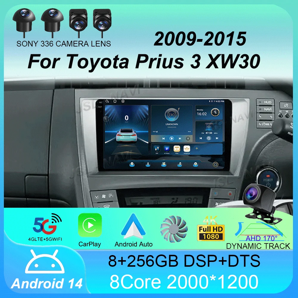 

Автомобильный радиоприемник Android 14 Carplay для Toyota Prius 3 XW30 2009-2015 LHD RHD Мультимедийный видеоплеер Навигация GPS Стерео головное устройство