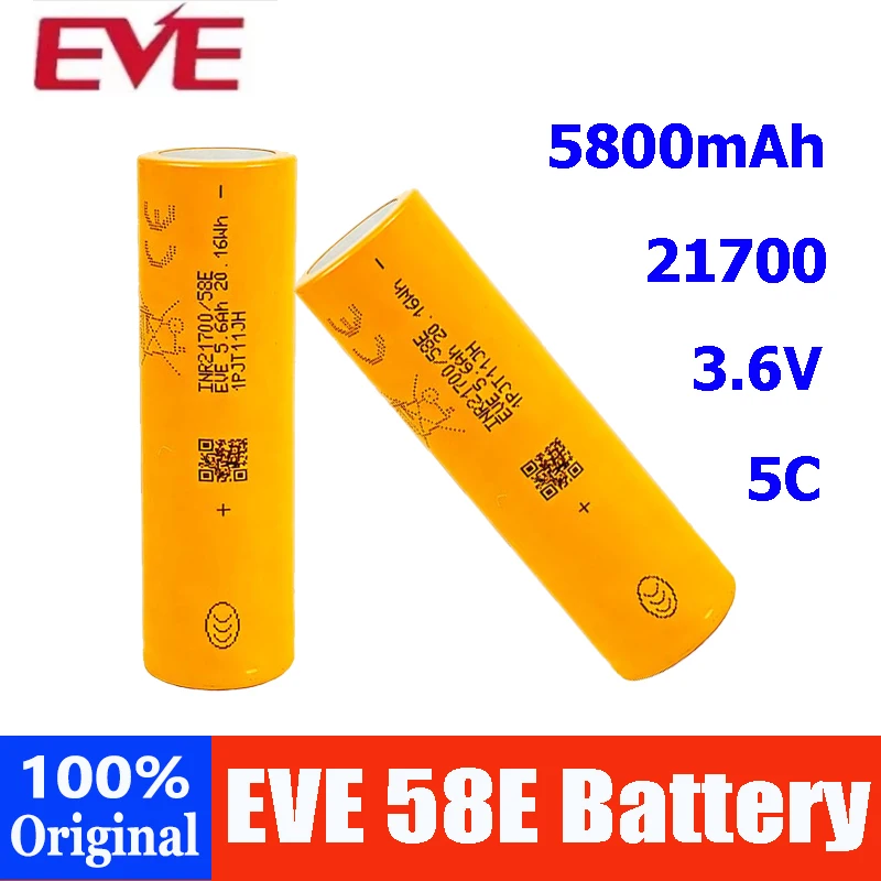 

1-20 шт. Новый EVE 58E INR21700 5800 мАч аккумулятор 3,6 В 5C литиевые аккумуляторные батареи высокой энергии литий-ионный