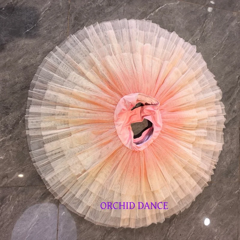 Falda tutú de ballet esponjosa degradada rosa y naranja, falda de tul de media pierna separada sin top, adecuada para actuaciones en escenario y danza.