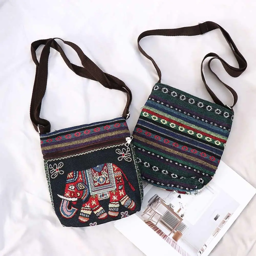 Embroidery Ethnic Style Crossbody Bag Butterfly Large Capacity Cute Elephant Cloth Bag Tote Bag Canvas Animal Shoulder Bag