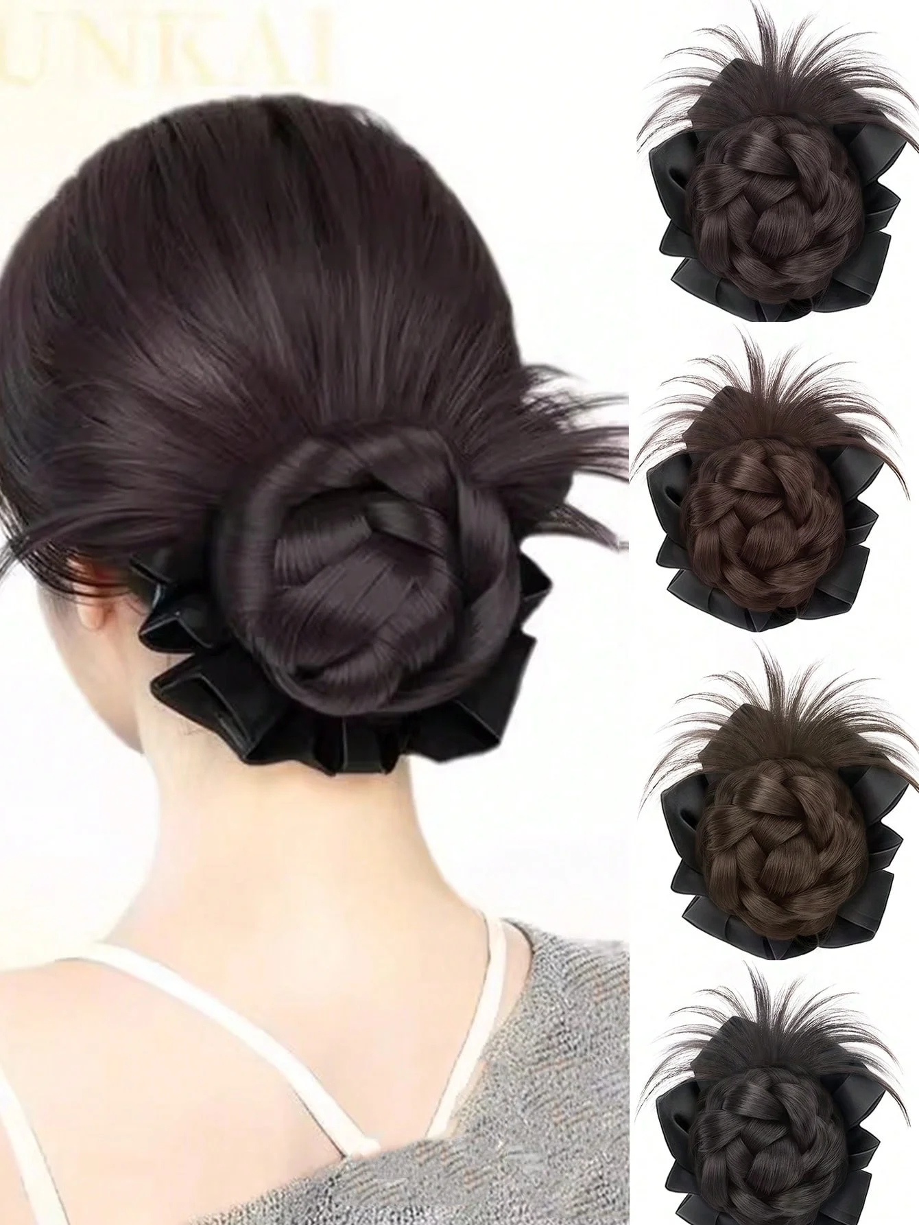 Grab Clip Synthetic Wig for Women Messy Curl Scrunchie Bun Ponytail Lengthening Low Bun Hair Wig