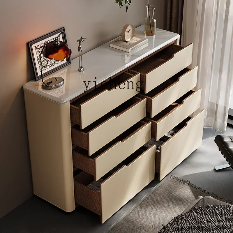 XL marble dining side cabinet, bedroom, bedside storage, solid wood storage cabinet, eight pumping storage cabinets