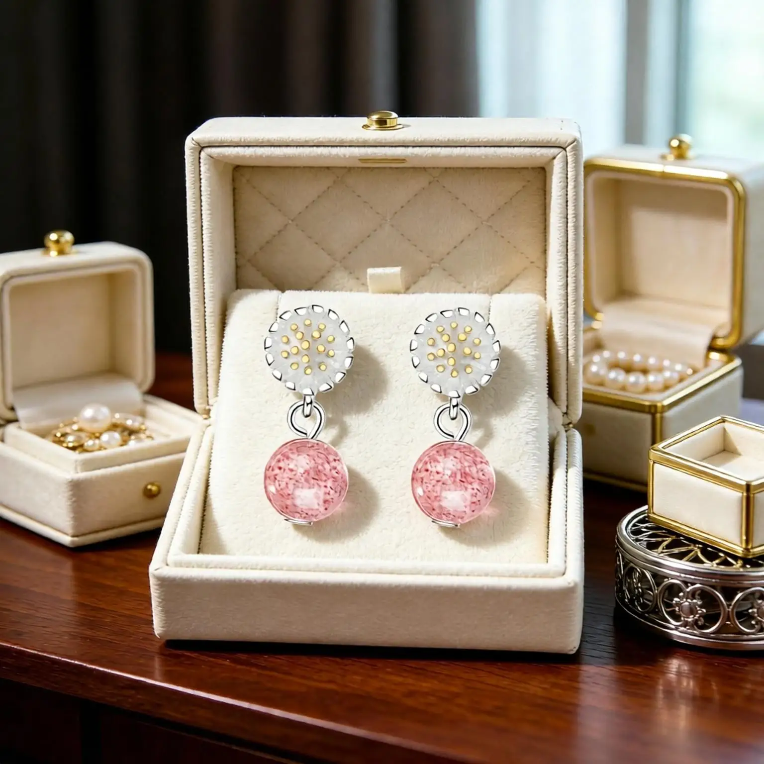 Sweet Cute 925 Sterling Silver Pink Strawberry Quartz Drop Earrings For Women Girls Anniversary Party Fashion Jewelry Gifts