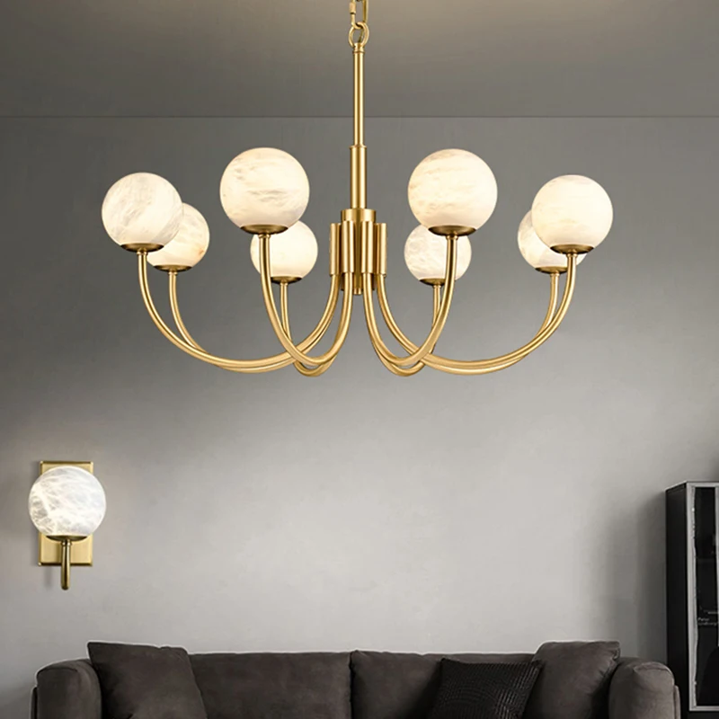 

Modern Marble ball & Brass Pendant Lamp Dimmable Chandelier Ceiling Light with Adjustable Chain for Kitchen Island Luster