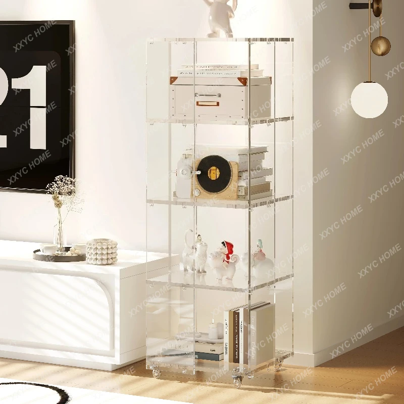 

Q Living Room TV Side Storage Rack Movable Multi-layer Transparent Bookshelf