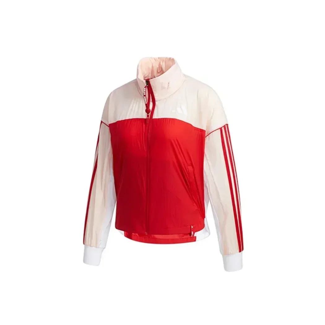 adidas CVA WB Retro Sport Standing Collar Colorblocked Sports Jacket Jacket Women's Red and Pink Splicing