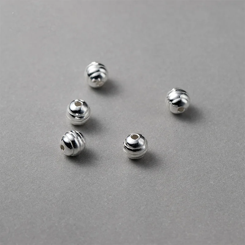 2pcs 925 Sterling Silver Lines Thread Round Loose Beads 5mm Small Versatile Handicraft Charm Spacers DIY Jewelry Bracelets Craft