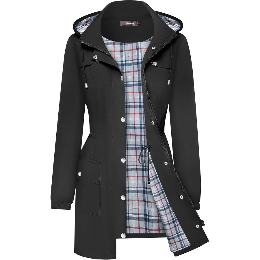 

Bloggerlove непромокаемая куртка женские легкие плащи уличная водонепроницаемая ветровка с капюшоном в клетку на подкладке плащ SXXL