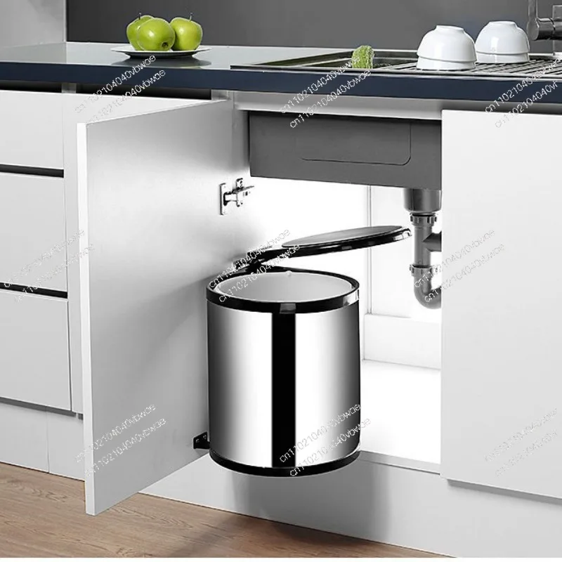 Stainless Steel Kitchen Cabinet Screw-Open Trash Can Thickened Door Embedded Hidden Trash Can
