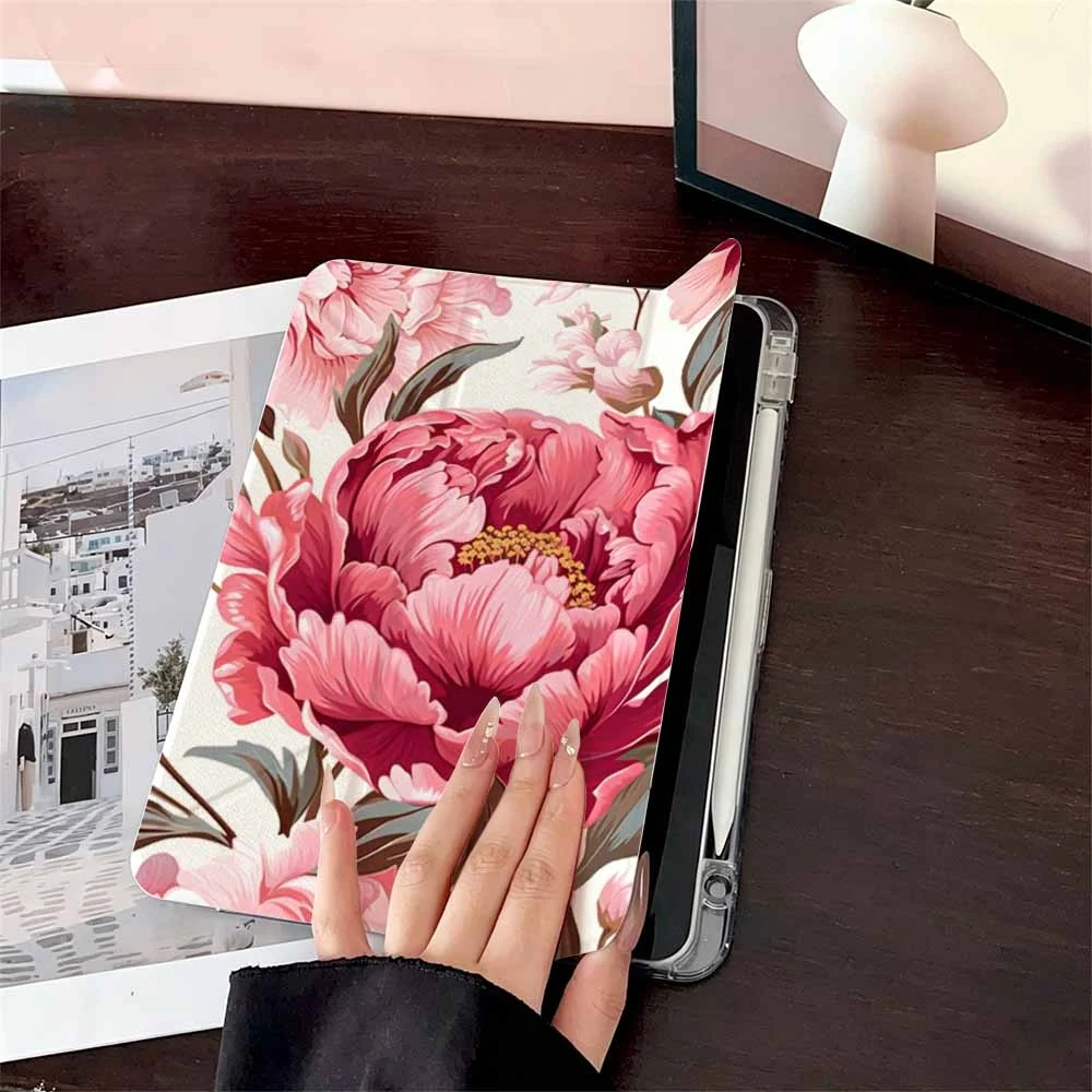 Vintage Red Floral For Samsung Galaxy Tab A8 A9 A11 S6 S7 S8 S9 S10 FE Plus Lite Protective With Pen Slot Tablet Case