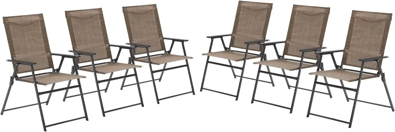 6 Pieces Patio Folding Chairs Outdoor Portable Dining Chairs for Lawn Garden and Porch Brown(Edge-Binding)