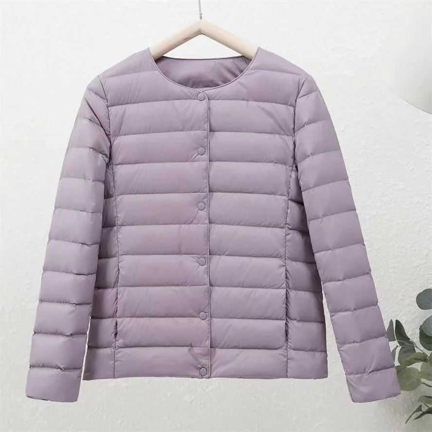 0-10 ℃ Frauen ultraleichte Herbst Winter Puffer Jacken 2024 kragen lose reversible Enten Daunen mantel weibliche tragbare Feder mantel