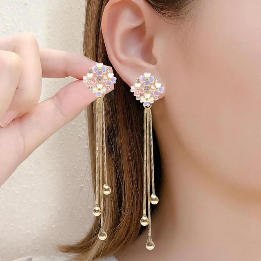 Lady Jewelry Women’s 3d Clover Tassel Earrings Faux Electroplated Dangle Jewelry Lightweight Anti-allergy Party Prom