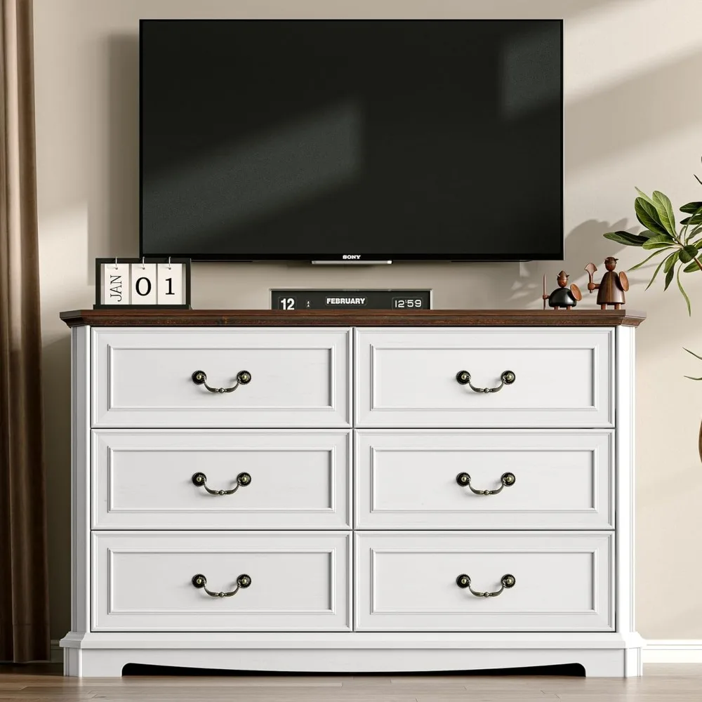 Commode de ferme pour chambre à coucher avec 7 tiroirs, commode rustique de 48 larges avec poignée en métal, meuble TV de commode vintage en bois, W